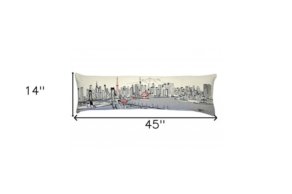 14" X 46" Cream Tokyo Daylight Skyline Lumbar Decorative Pillow