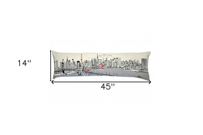 14" X 46" Cream Tokyo Daylight Skyline Lumbar Decorative Pillow
