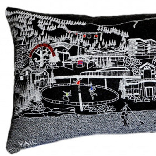14" X 46" Dark Gray And White Vail Nighttime Skyline Lumbar Decorative Pillow