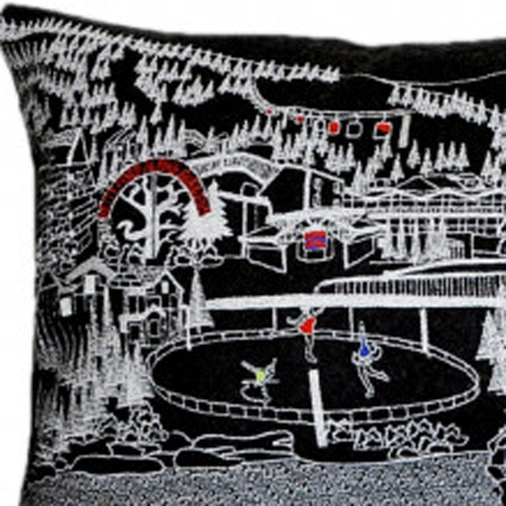 14" X 46" Dark Gray And White Vail Nighttime Skyline Lumbar Decorative Pillow
