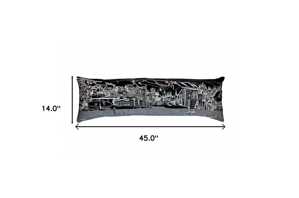 14" X 46" Dark Gray And White Vail Nighttime Skyline Lumbar Decorative Pillow