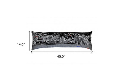 14" X 46" Dark Gray And White Vail Nighttime Skyline Lumbar Decorative Pillow