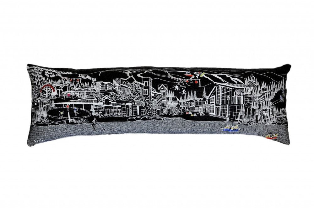 14" X 46" Dark Gray And White Vail Nighttime Skyline Lumbar Decorative Pillow