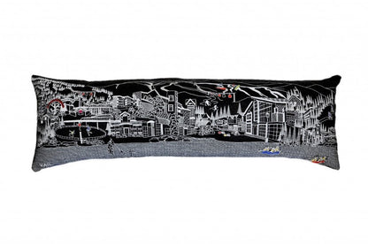 14" X 46" Dark Gray And White Vail Nighttime Skyline Lumbar Decorative Pillow