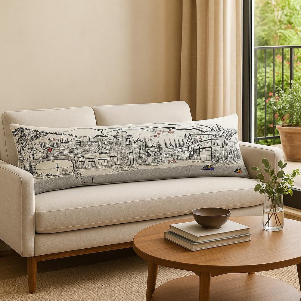 14" X 46" Cream Vail Daylight Skyline Lumbar Decorative Pillow
