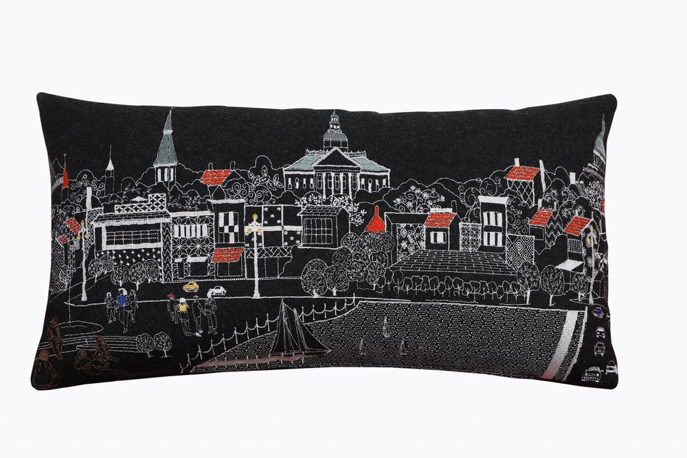 14" X 24" Black and White Hometown Pride Wool Lumbar Throw Pillow