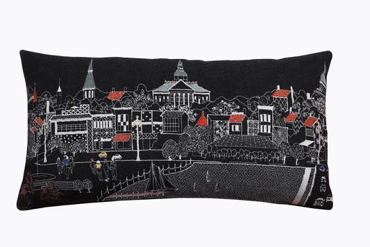 14" X 24" Black and White Hometown Pride Wool Lumbar Throw Pillow