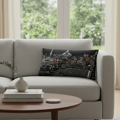 14" X 24" Dark Gray And White Annapolis Nighttime Skyline Lumbar Decorative Pillow