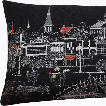 14" X 24" Dark Gray And White Annapolis Nighttime Skyline Lumbar Decorative Pillow