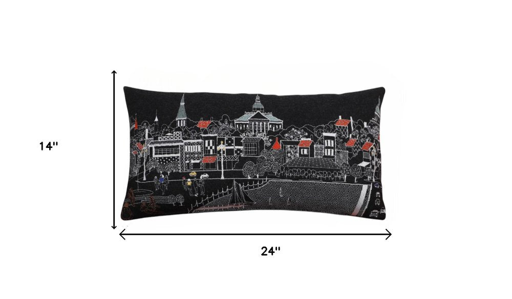 14" X 24" Dark Gray And White Annapolis Nighttime Skyline Lumbar Decorative Pillow