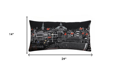 14" X 24" Dark Gray And White Annapolis Nighttime Skyline Lumbar Decorative Pillow