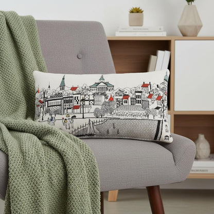 14" X 24" Cream Annapolis Daylight Skyline Lumbar Decorative Pillow