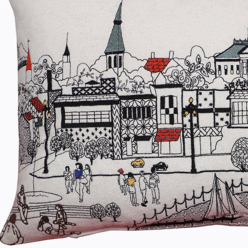 14" X 24" Cream Annapolis Daylight Skyline Lumbar Decorative Pillow