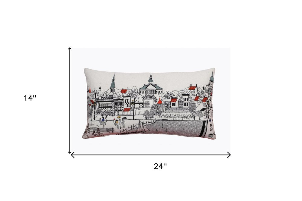 14" X 24" Cream Annapolis Daylight Skyline Lumbar Decorative Pillow