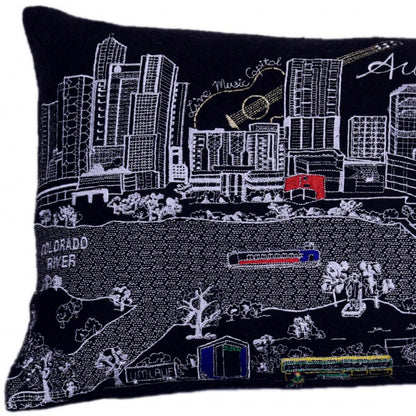 25" Black Atlanta Nighttime Skyline Lumbar Decorative Pillow