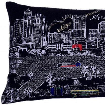 14" X 24" Dark Gray And White Austin Nighttime Skyline Lumbar Decorative Pillow