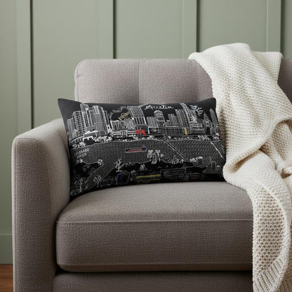 14" X 24" Dark Gray And White Austin Nighttime Skyline Lumbar Decorative Pillow