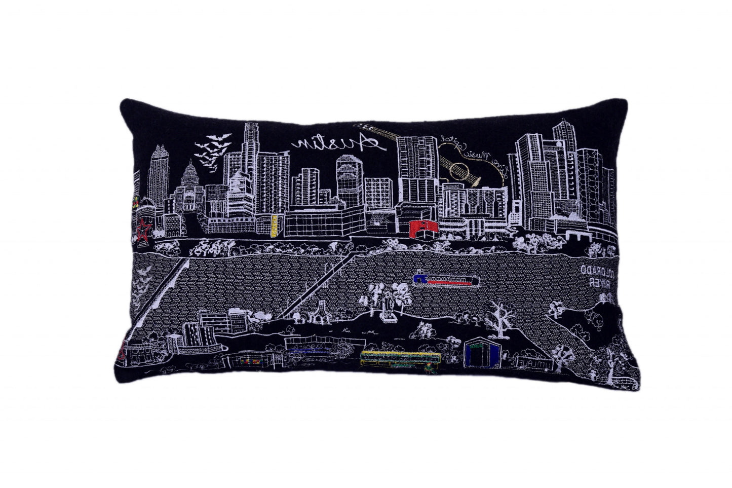 25" Black Atlanta Nighttime Skyline Lumbar Decorative Pillow