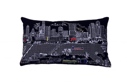 14" X 24" Dark Gray And White Austin Nighttime Skyline Lumbar Decorative Pillow