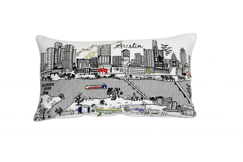 14" X 24" Cream Austin Daylight Skyline Lumbar Decorative Pillow