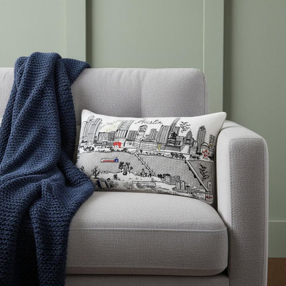 14" X 24" Cream Austin Daylight Skyline Lumbar Decorative Pillow