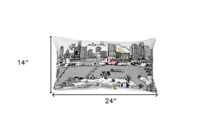 25" White Atlanta Daylight Skyline Lumbar Decorative Pillow