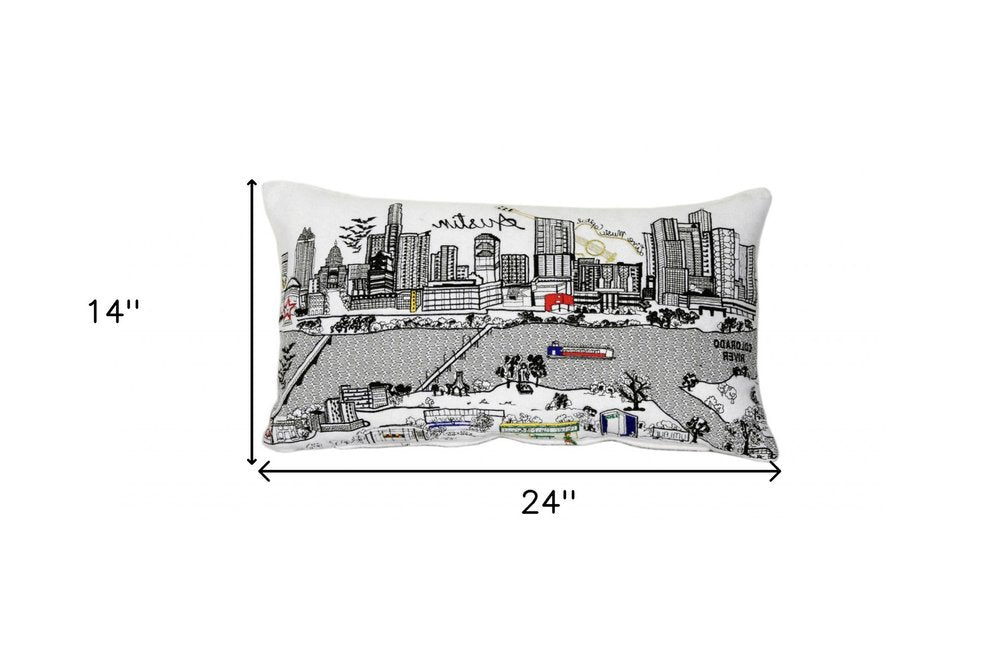 14" X 24" Cream Austin Daylight Skyline Lumbar Decorative Pillow