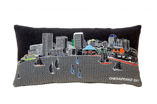 14" X 24" Dark Gray And White Baltimore Nighttime Skyline Lumbar Decorative Pillow