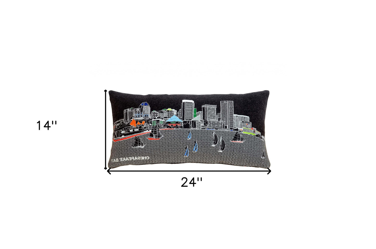 25" Black Austin Nighttime Skyline Lumbar Decorative Pillow