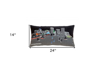 14" X 24" Dark Gray And White Baltimore Nighttime Skyline Lumbar Decorative Pillow