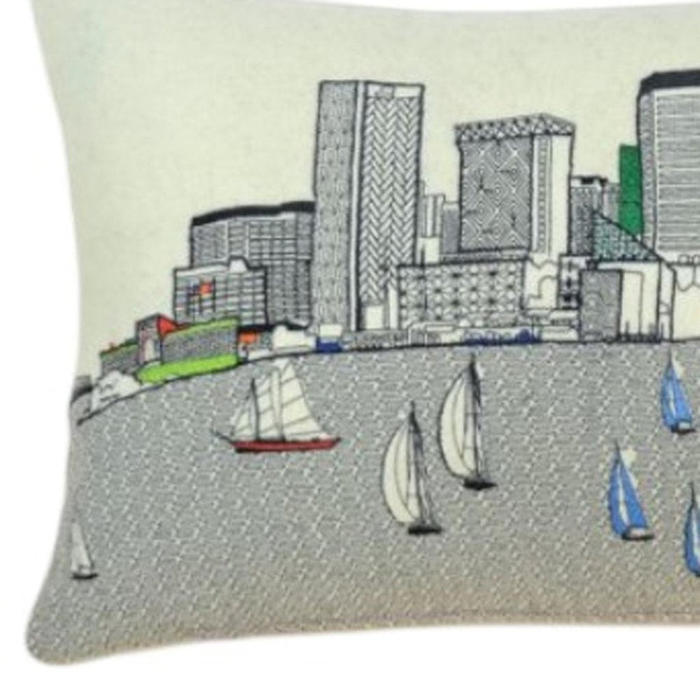 14" X 24" Cream Baltimore Daylight Skyline Lumbar Decorative Pillow