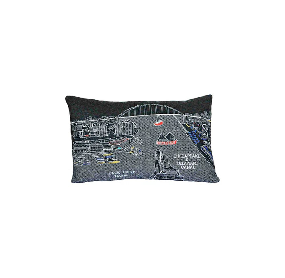 14" X 24" Dark Gray And White Chesapeake Nighttime Skyline Lumbar Decorative Pillow