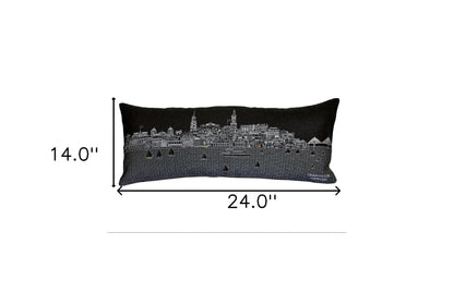 25" Black Charleston Nighttime Skyline Lumbar Decorative Pillow