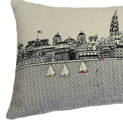 25" White Charleston Daylight Skyline Lumbar Decorative Pillow