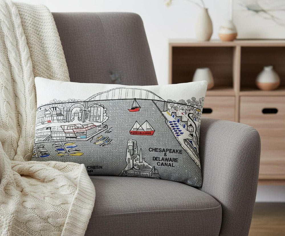 14" X 24" Cream Chesapeake Daylight Skyline Lumbar Decorative Pillow