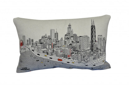 25" White Chicago Daylight Skyline Lumbar Decorative Pillow