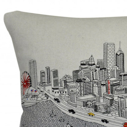 14" X 24" Cream Chicago Daylight Skyline Lumbar Decorative Pillow