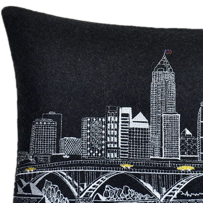 14" X 24" Dark Gray And White Cleveland Nighttime Skyline Lumbar Decorative Pillow