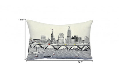 25" White Cleveland Daylight Skyline Lumbar Decorative Pillow