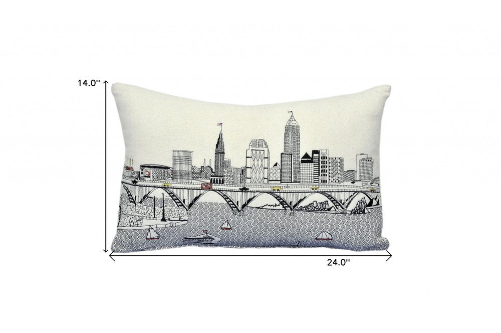 14" X 24" Cream Cleveland Daylight Skyline Lumbar Decorative Pillow