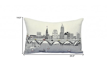 14" X 24" Cream Cleveland Daylight Skyline Lumbar Decorative Pillow