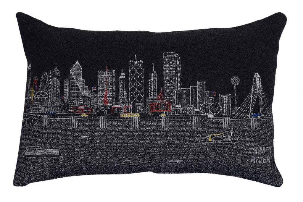 25" Black Dallas Nighttime Skyline Lumbar Decorative Pillow