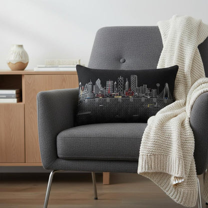 14" X 24" Dark Gray And White Dallas Nighttime Skyline Lumbar Decorative Pillow