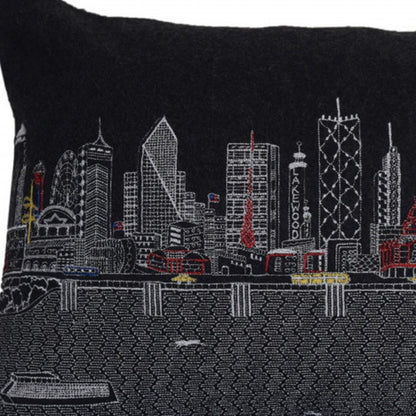 14" X 24" Dark Gray And White Dallas Nighttime Skyline Lumbar Decorative Pillow