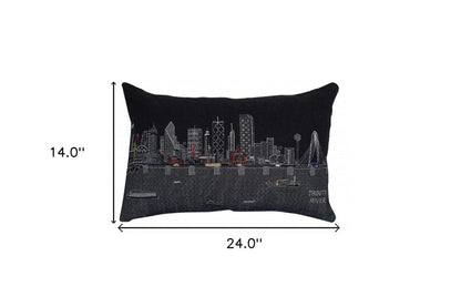 14" X 24" Dark Gray And White Dallas Nighttime Skyline Lumbar Decorative Pillow