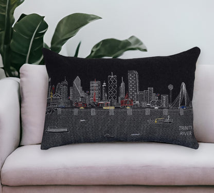 25" Black Dallas Nighttime Skyline Lumbar Decorative Pillow