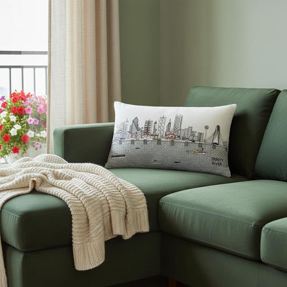 14" X 24" Cream Lumbar Dallas Hometown Pride Wool Throw Pillow with Embroidery