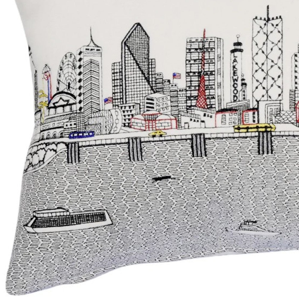 25" White Dallas Daylight Skyline Lumbar Decorative Pillow