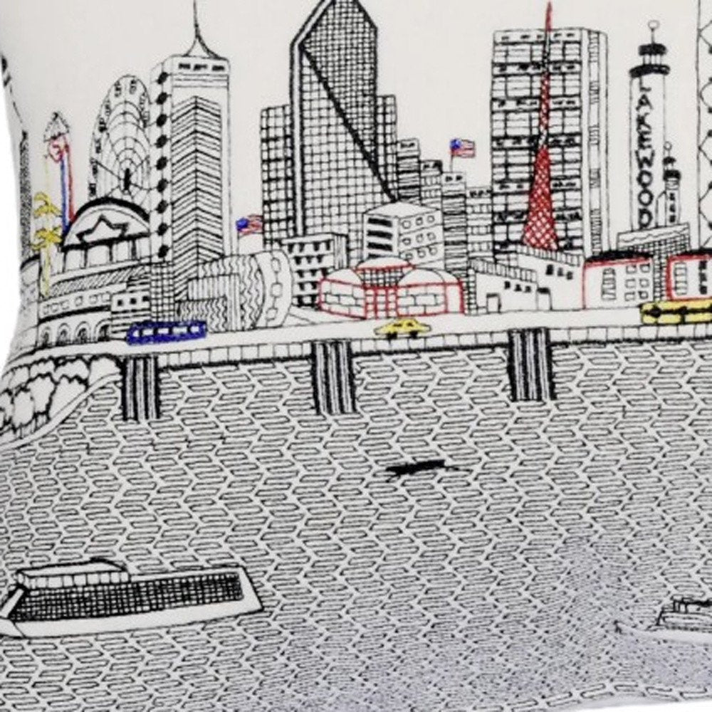 25" White Dallas Daylight Skyline Lumbar Decorative Pillow