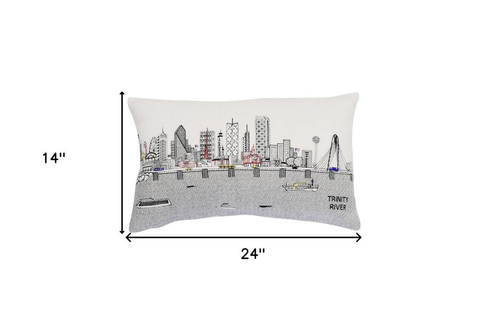14" X 24" Cream Lumbar Dallas Hometown Pride Wool Throw Pillow with Embroidery